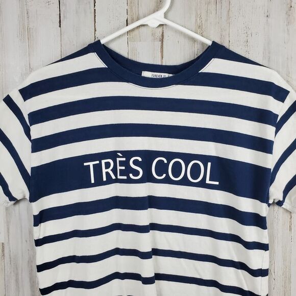 Forever 21 Striped Short Sleeve Tee Shirt White Blue Size Medium - Picture 4 of 7